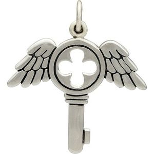 Sterling Silver Winged Skeleton Key Charm